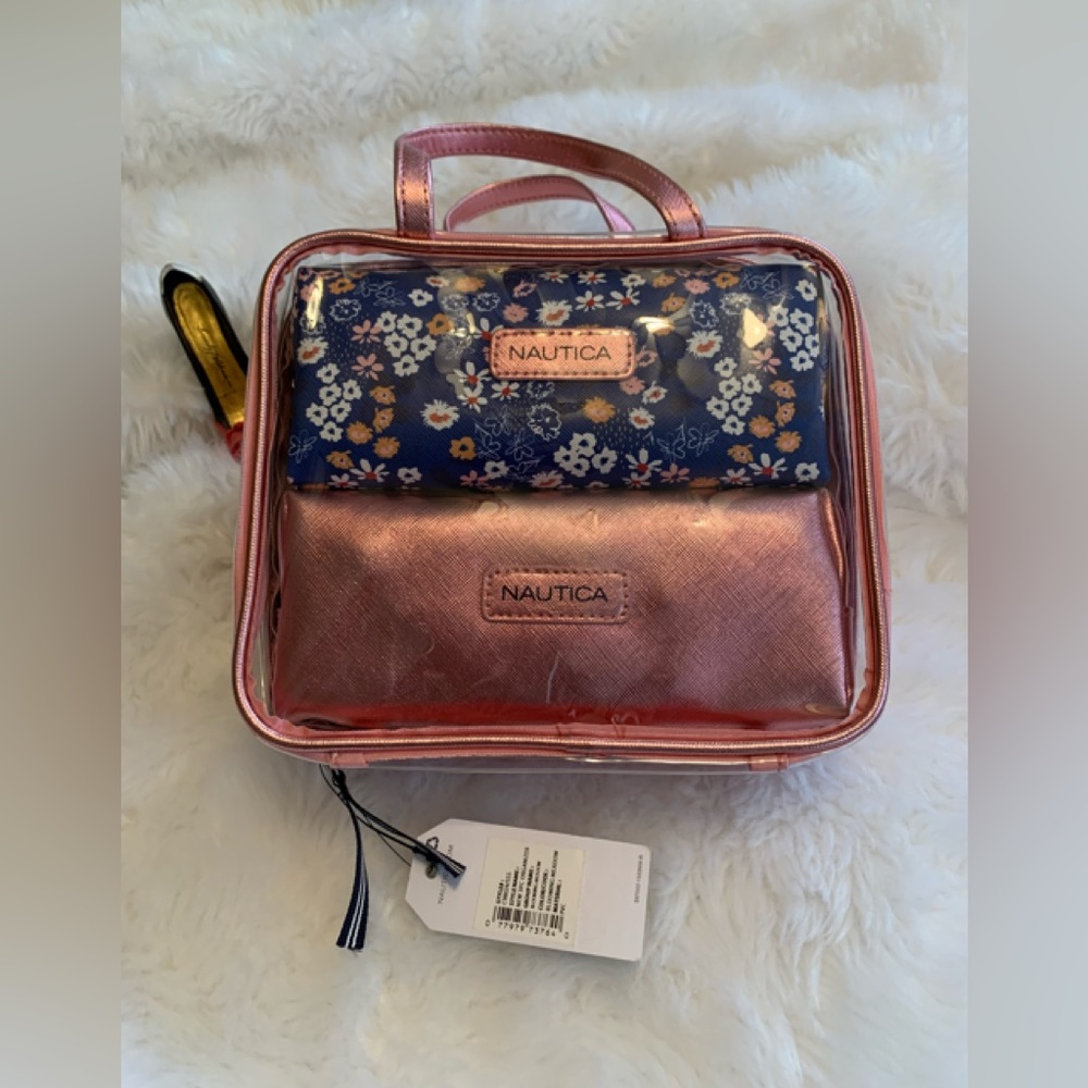 NAUTICA 3pc zippered organizer travel bag Blooming Meadow print N…